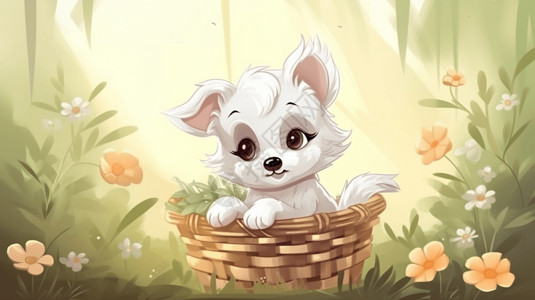 可爱篮子上的小狗背景图片