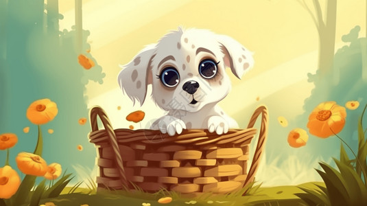 可爱的篮子里小狗图片