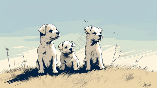 绿色草地上小狗背景图片