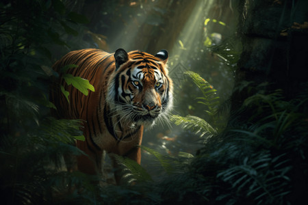 在树林环境中的老虎图片