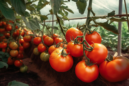 温室中的西红柿特写镜头背景图片