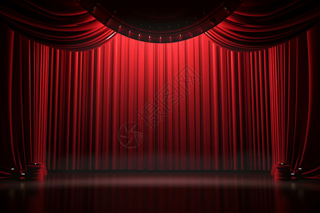 带聚光灯的大红色窗帘舞台背景图片