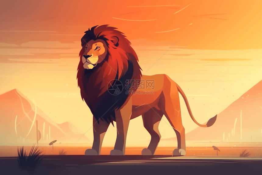 骄傲地站在草原上的狮子图片