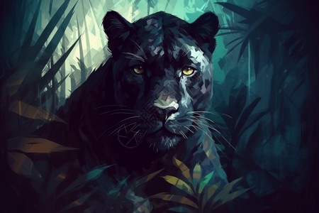 在丛林中凶猛的黑豹背景图片