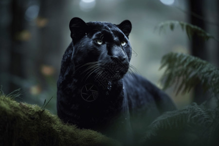 神秘森林中的黑豹背景图片