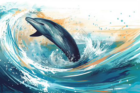 在海浪中的海豚背景图片