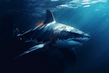 大海深处海洋深处的鲨鱼插画