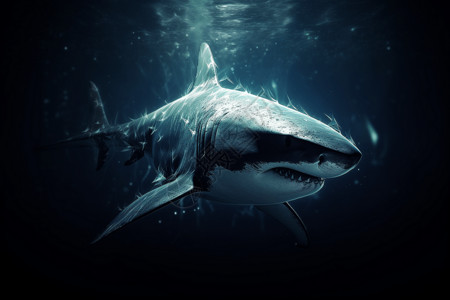 水滑凶猛的鲨鱼滑过海洋深处插画