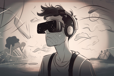 高科技眼镜探索VR技术插画