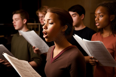 一群唱歌的学生图片