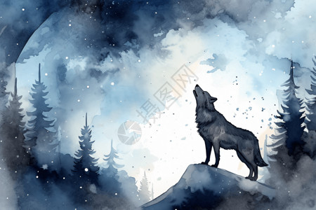 狼在月亮上嚎叫背景图片