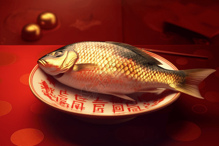 清蒸鲩鱼餐具里的鱼插画