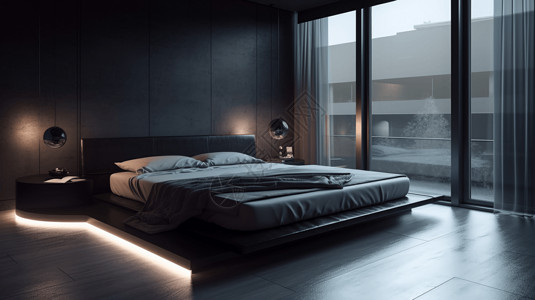 深色现代卧室设计背景图片