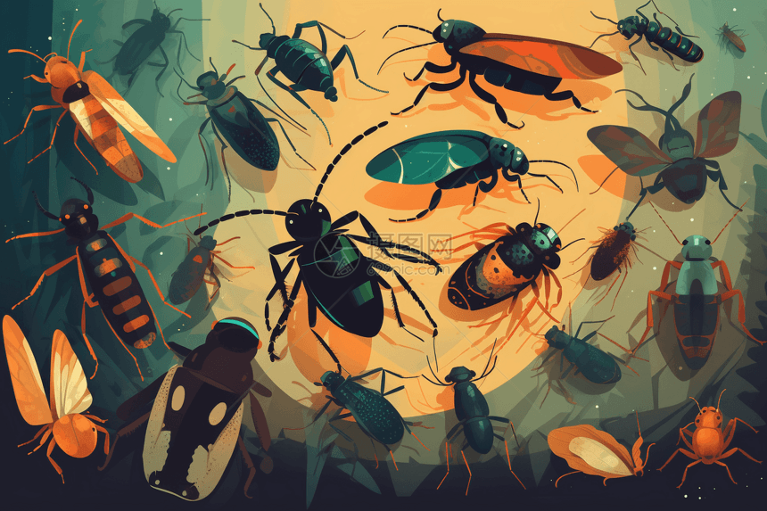 昆虫的彩色插画图片