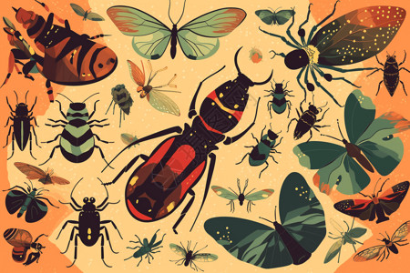 飞溅的蝴蝶图像各种昆虫的图像插画