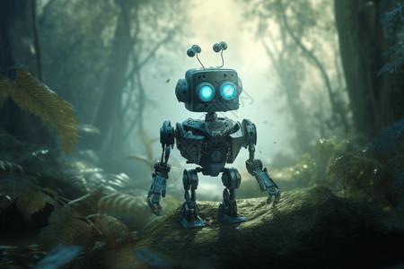 Q版机器人神奇森林中机智的机器人设计图片