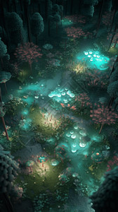神奇夜晚奇幻的魔法森林设计图片