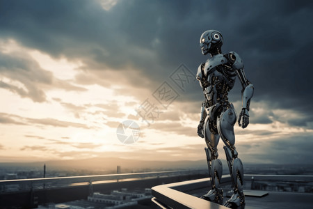 站在阳台站在屋顶上的机器人设计图片