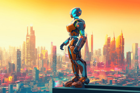多彩城市中的机器人背景图片