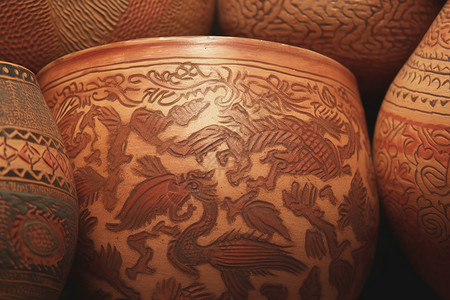 古代陶器图案特写镜头高清图片