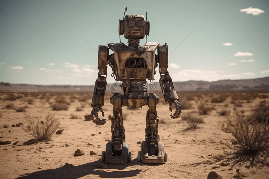 荒漠里生锈的机器人图片