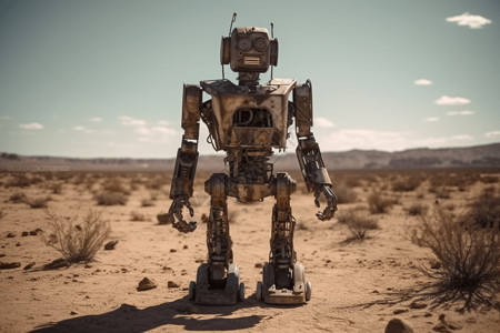 荒漠里生锈的机器人背景图片