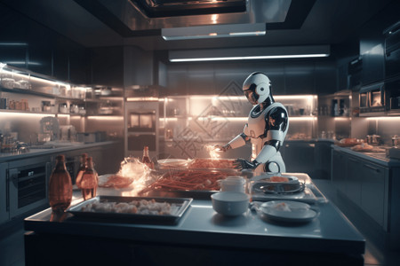 厨房里的机器人厨师图片