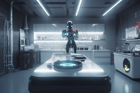 未来厨房中的机器人背景图片