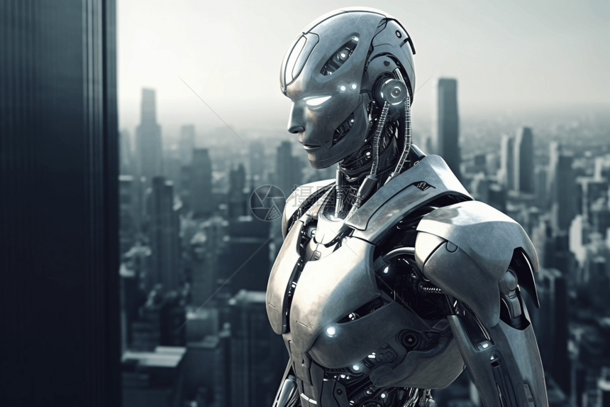 城市中的未来派机器人图片