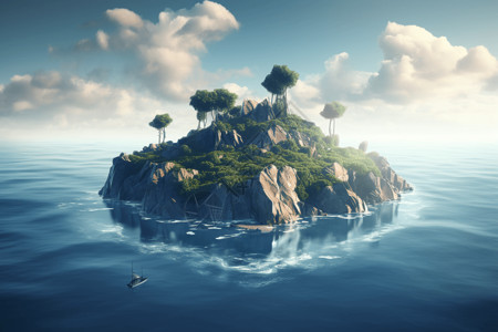 海洋中间的AR浮岛背景图片