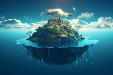 海洋中间的AR浮岛插图背景图片