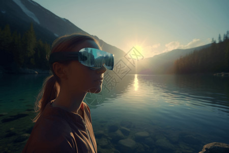 水生景观AR眼镜山湖景观体验概念图背景