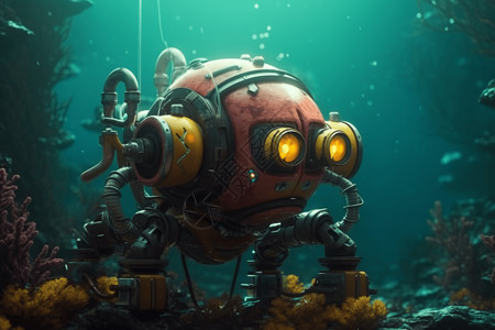 大叶海藻海底世界里的机器人设计图片