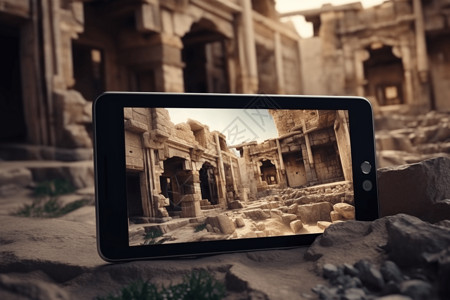 高棉遗址AR技术体验古老的废墟设计图片