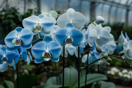温室中的淡蓝色兰花背景图片