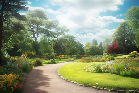 夏季森林花园场景背景图片