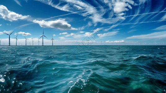 蔚蓝海水蔚蓝的海水中的风力发电机设计图片