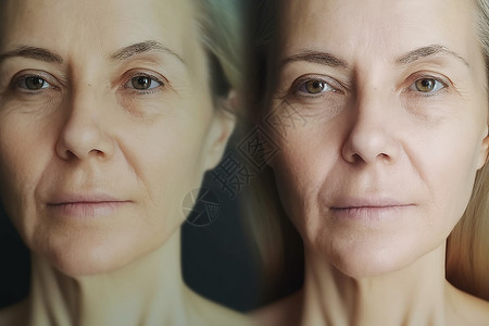 皮肤衰老对比女性衰老前后皱纹特写概念图背景