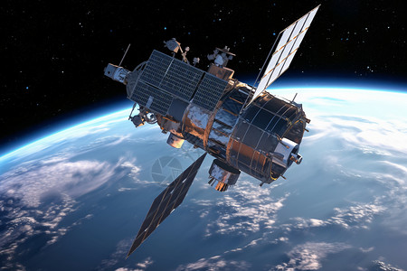 太空中的卫星作业场景概念图背景图片