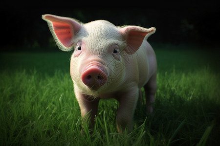 绿色草地上的猪特写图背景图片