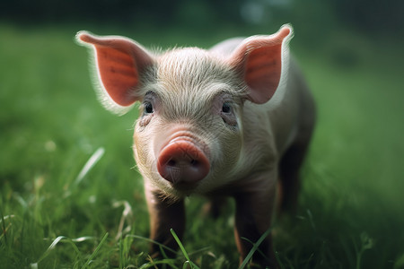绿色草地上的猪图背景图片