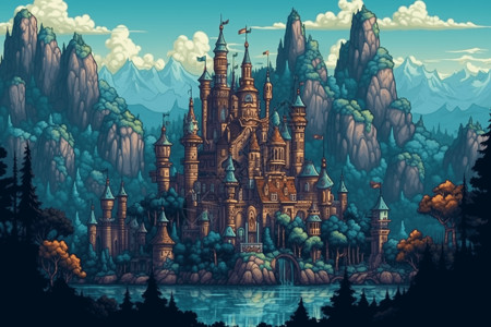 像素风幻想城堡背景图片