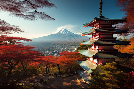 加里达秋天的富士山场景图片背景