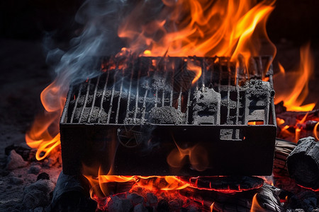 烤架上燃烧的木炭特写图背景图片
