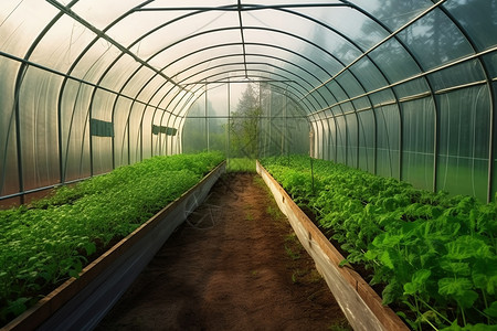室内温室中种植有机蔬菜图片