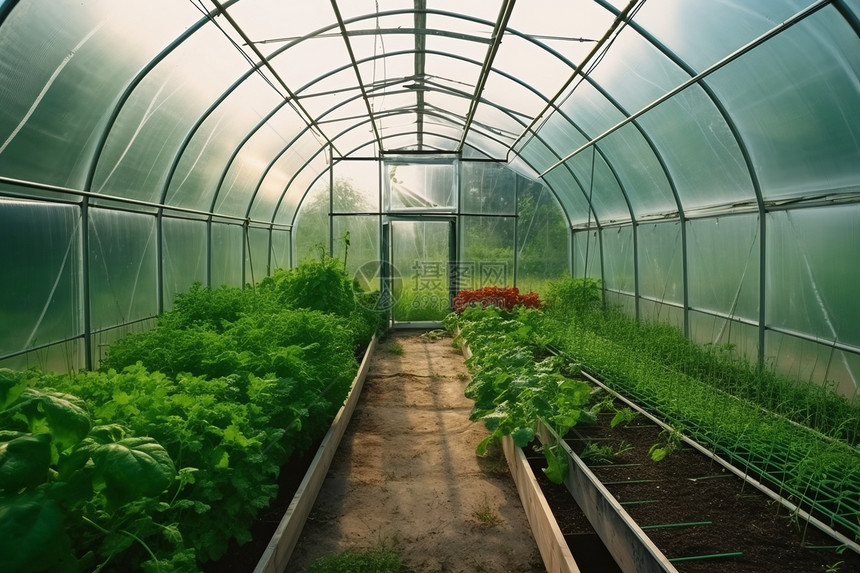 室内温室中种植蔬菜图片