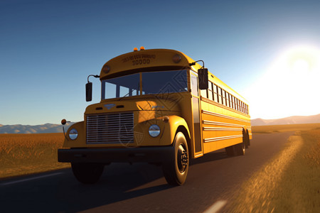 校车安全蓝天下行驶的校车3D概念图设计图片