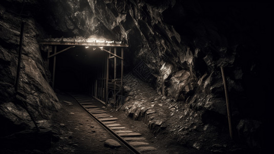 阴森恐怖地下废弃矿井内部概念图设计图片