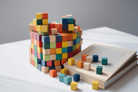 彩色木块数学教具彩色块3D概念图背景