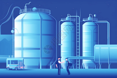 氢气生产厂的工人插画